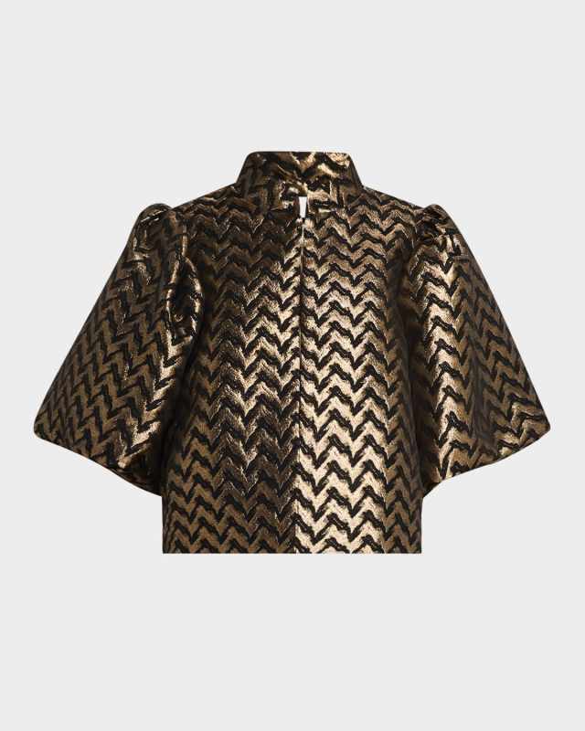 Olivia Metallic Chevron Puff-Sleeve Blouse